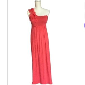 SOMA One Shoulder Appliqué Maxi Dress Size Small Color Coral NWT